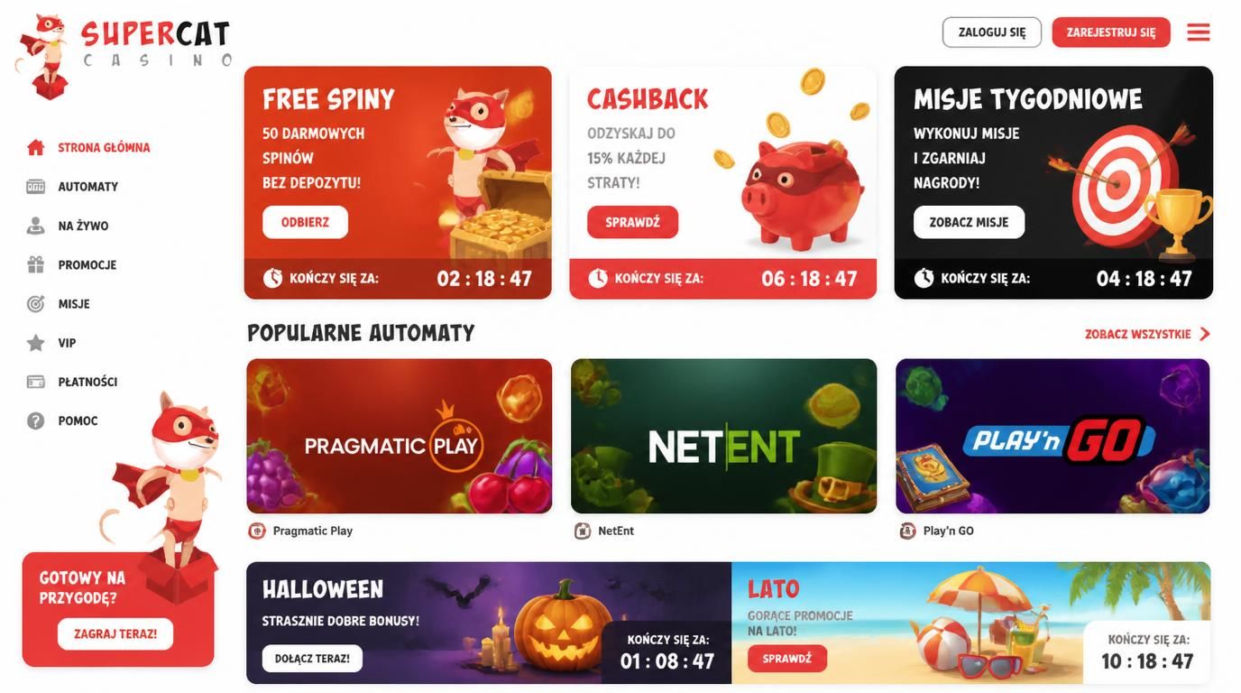 różnorodne promocje: free spiny, cashback, misje i oferty sezonowe